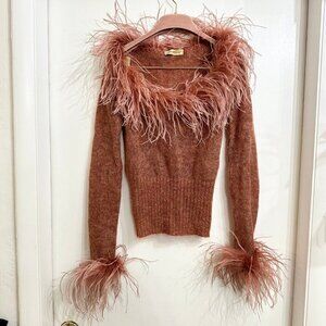 Love to Love Italian Y2K style 90s mohair sweater with ostrich feather trim